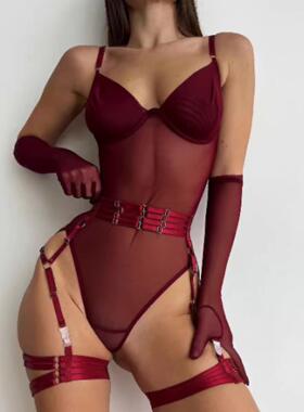 Fun lingerie, sexy jumpsuit, slim fitting three piece set