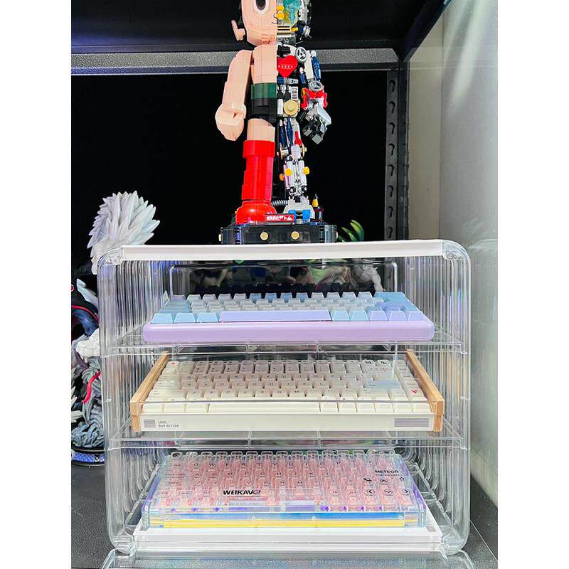 桌面键盘收纳盒透明压克力防尘展示架办公机械键盘柜电脑配件整理