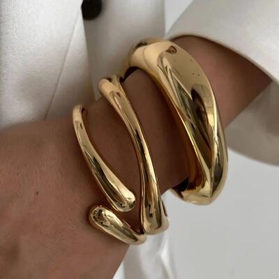 DIEZI 3 Styles Vintage Hip Hop Metal Cuff Bangles Punk Gold