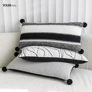 现代简约黑白条纹长条形抱枕沙发腰枕客厅卧室夹腿睡觉办公室腰靠