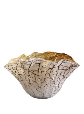 轻奢极简白色裂纹花瓣口异形琉璃花瓶样板间别墅会高级感花艺摆件