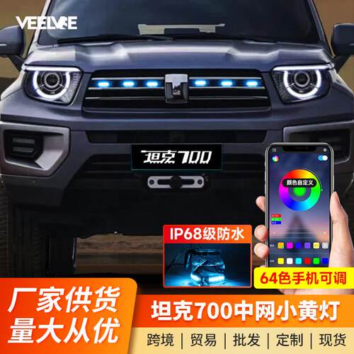 坦克700Hi4-T中网小黄灯升级卡扣式中网灯LED七彩前脸氛围灯改装