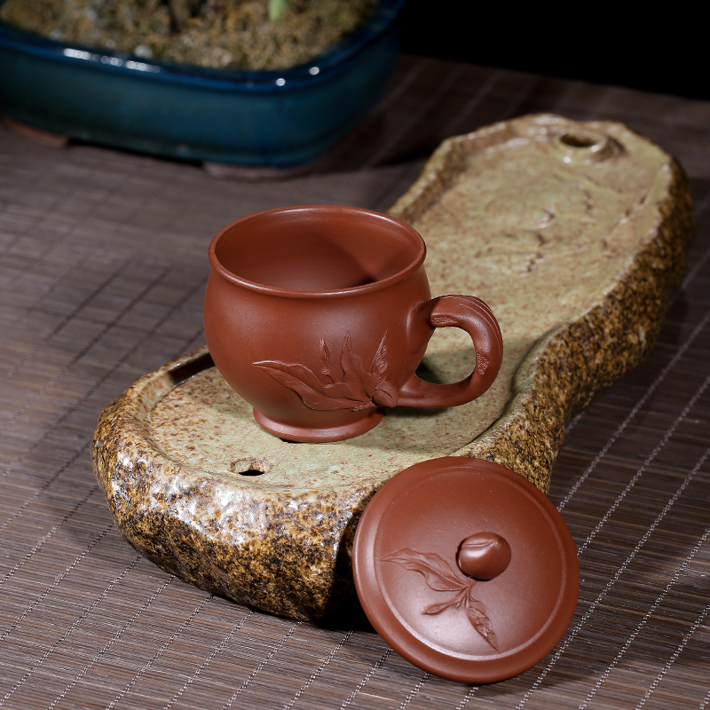 小号紫砂杯带盖纯全手工大红袍贴花小水杯茶杯口杯办公杯盖杯杯子
