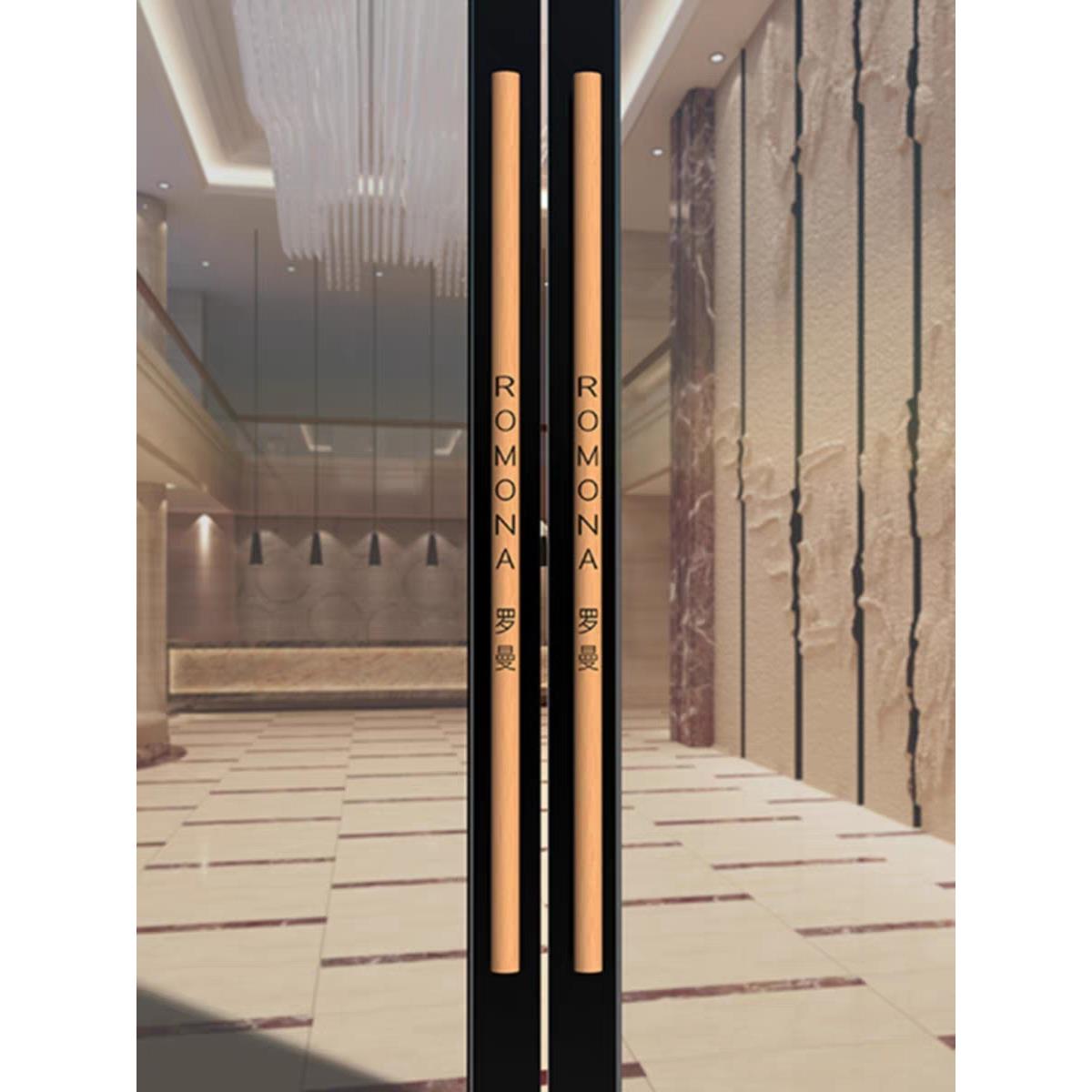 定制圆柱玻璃门拉手中式实木雕刻大门拉手黑色木门把手订做LOGO