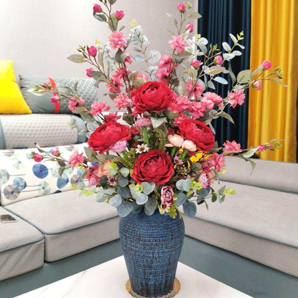 家居餐桌花客厅摆设轻奢花瓶牡丹假花北欧装饰花束花插花摆件