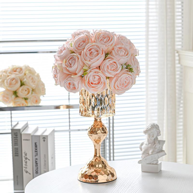 轻奢高端玫瑰仿真花客厅装饰花艺摆件餐桌摆设干花假花束酒店装∑