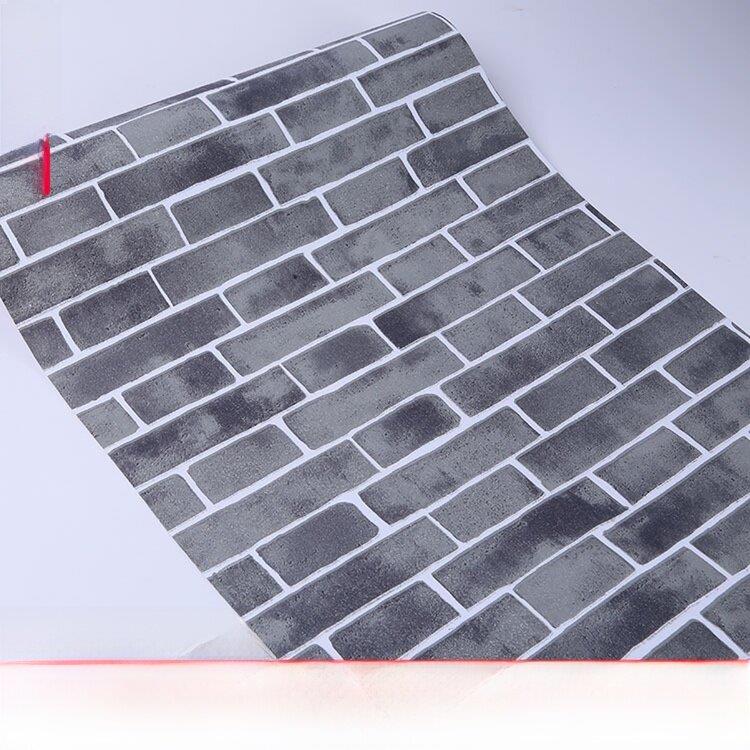 3D覆古壁纸不干胶背景墙流行的卧室砖图案砖贴纸10米长地中海灰色