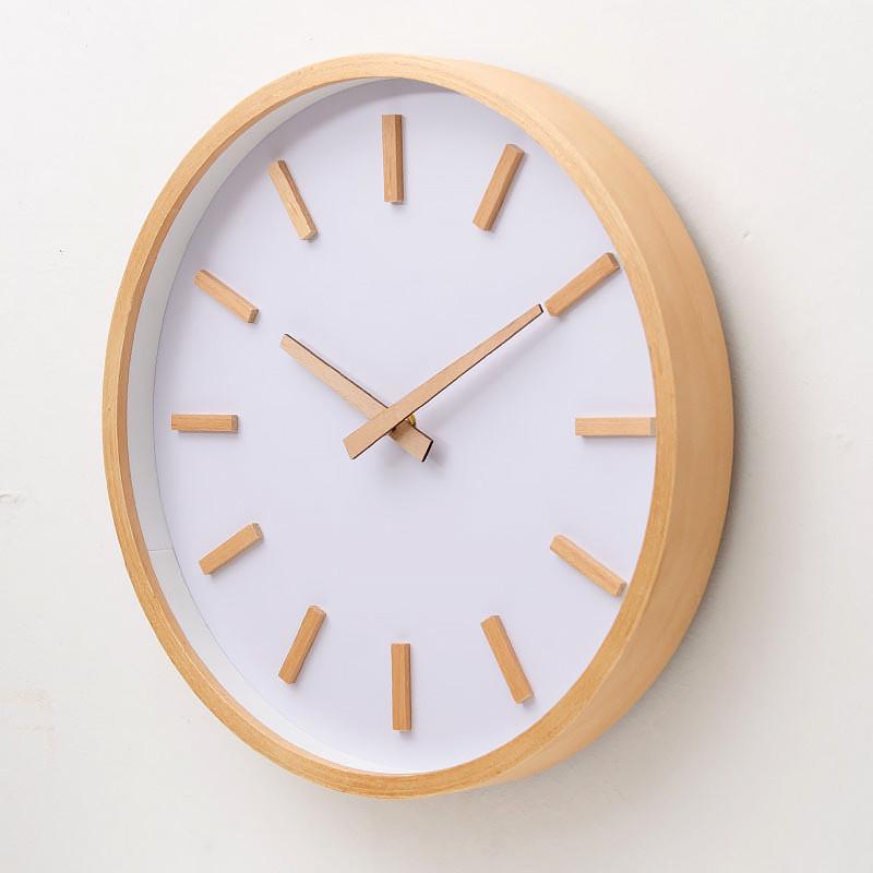 实木时钟客厅超静音无声钟表免打钉挂钟创意装饰壁挂北欧现代简约
