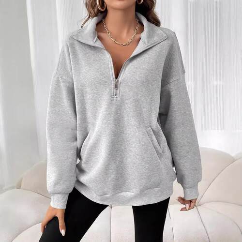 Zipper lapel pocket hoodie women's top