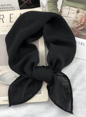 民族风复古文艺黑色棉麻小方巾女装饰头巾绑发带春秋冬护颈小领巾