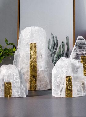 现代简约天然晶石新中式假山摆件样板间客厅酒店玄关软装饰品摆设