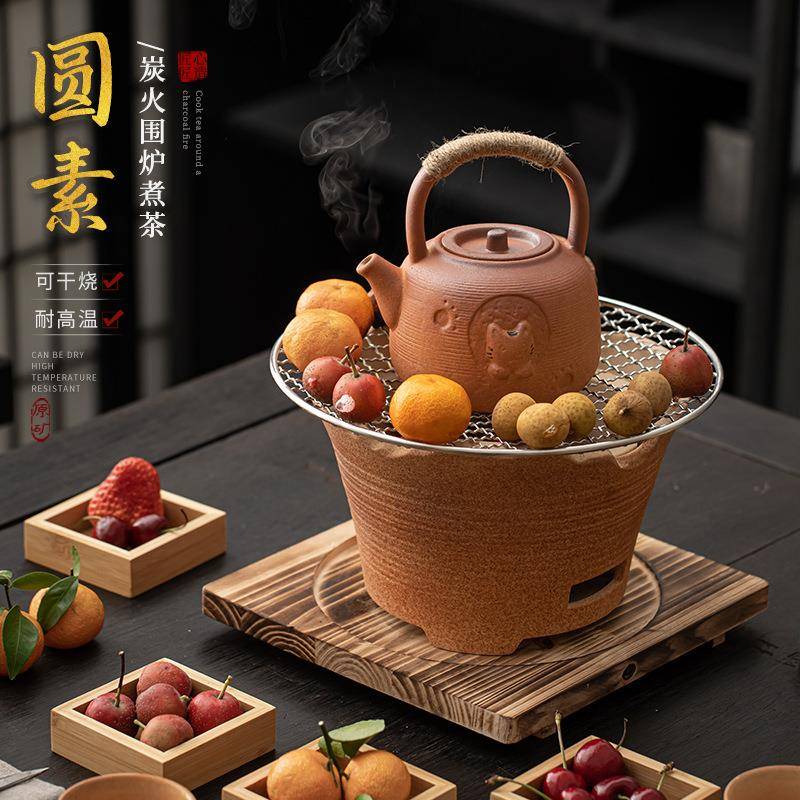 炭火围炉煮茶器粗陶可干烧陶壶砂铫壶炭烧炉酒精炉炭炉整套泡茶器