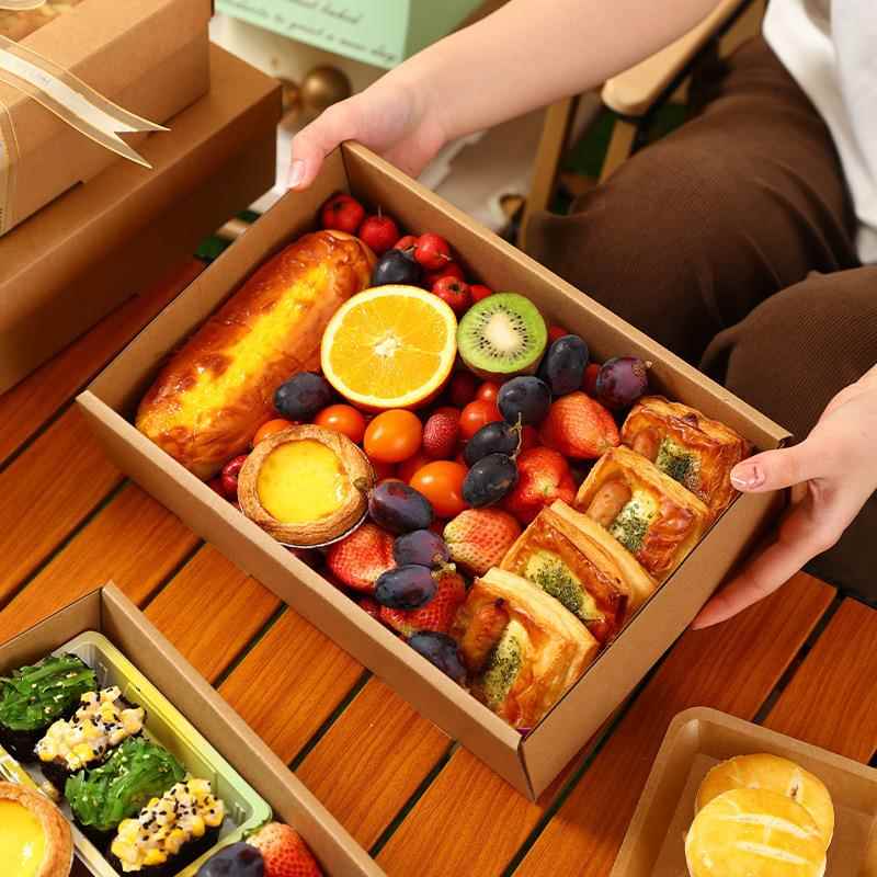 野餐纸盒一次性露营户外郊游春游水果便当寿司盒食品级外卖打包盒