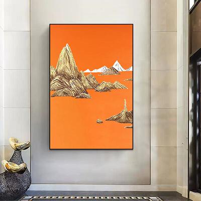 孤峰耸立新中式入户玄关装饰画客厅落地画走廊尽头过道楼梯间挂画