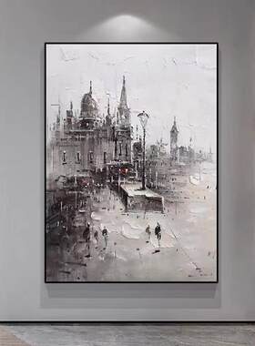 定做大村城绘油威尼斯灰堡轻奢黑白挂筑画玄关建客厅手沙画发装芬