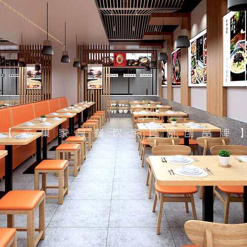 实木面 面馆餐饮店麻辣烫饭店快饭厅小吃店桌椅组合卡座沙发餐桌