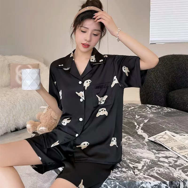 仿纯棉睡衣女夏季开衫韩版可外穿短袖短裤春秋薄款女士家居服套装