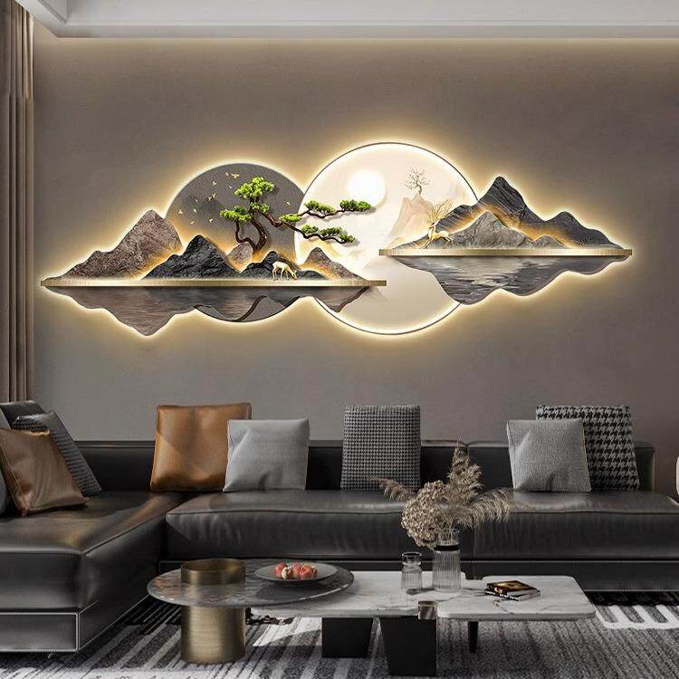奢客厅装画deng01轻仛寂风新款山水饰壁画沙发背景墙挂画高级壁感