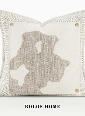 柏洛斯Tranquility现代简约米灰色贴布绣工艺靠垫抱枕样板房方枕