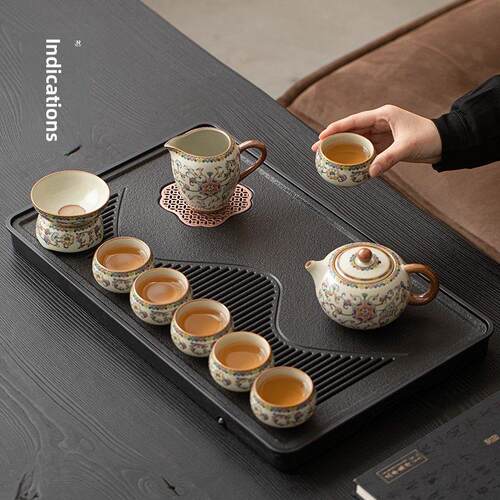 西元记芝莲汝窑功夫茶具及茶盘家用陶瓷茶壶茶具全套
