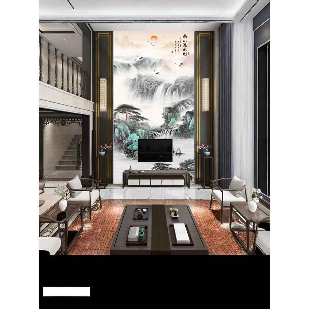 挑空客厅背景集成板影视墙画别墅挑高覆式楼电视背景墙板竹木纤维