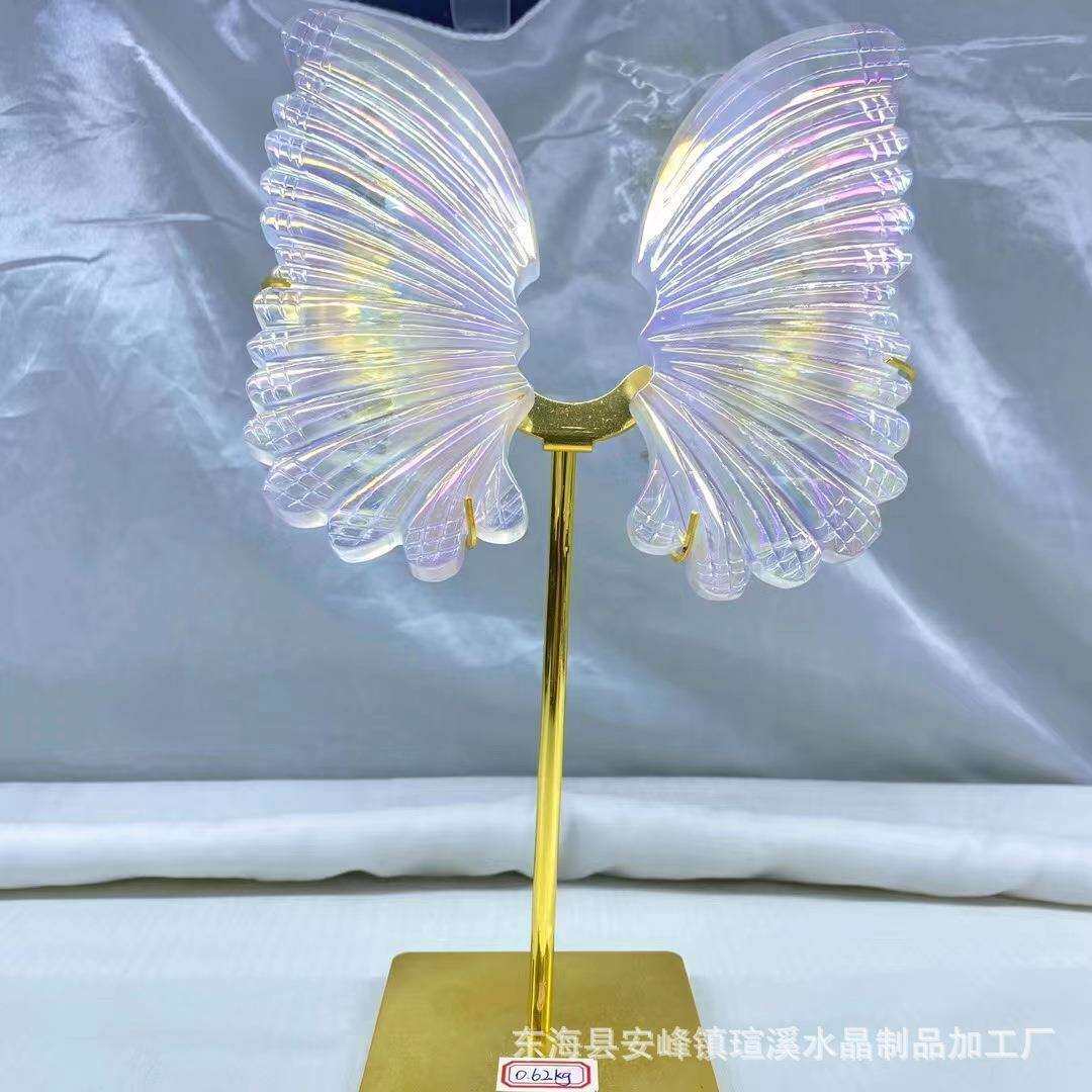 厂家天然电镀莹石彩色翅膀蝴蝶手工雕刻装饰道具摆件水晶