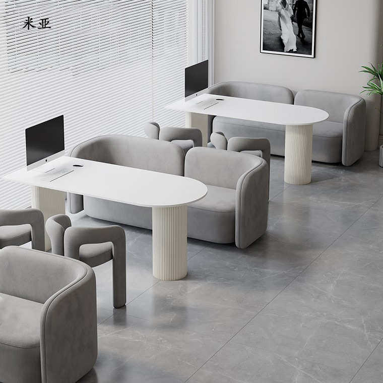 T奶油风影楼选片区接单桌椅美容院美甲店休息区洽谈接待网红沙发