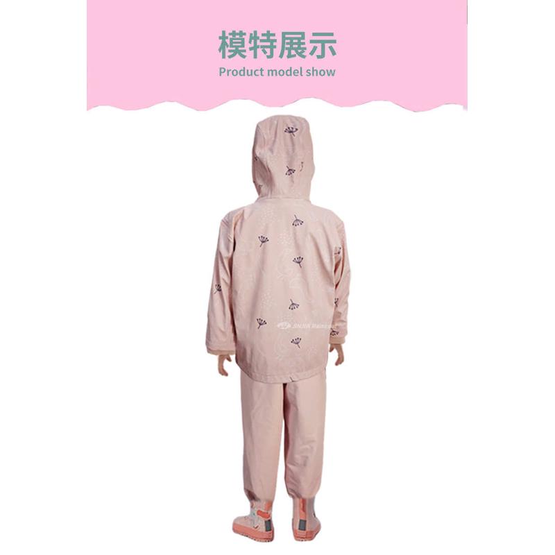 粉色水花女儿童加厚雨衣 儿童丝印雨衣套装 儿童pu雨衣套装防水