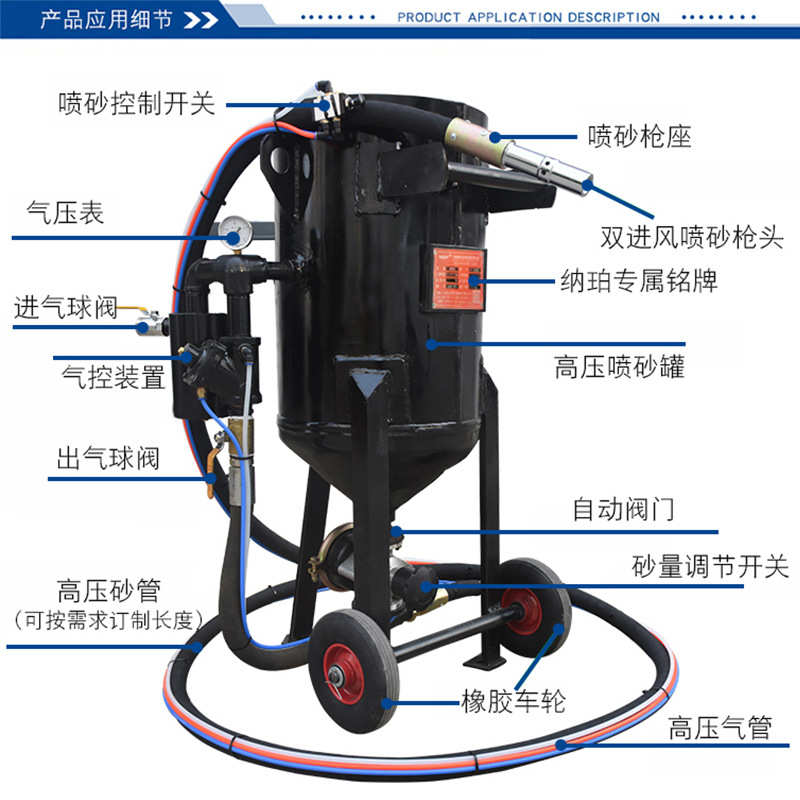 自动喷砂机小型高压移动式喷砂罐钢结构除锈翻新加压喷沙机厂家