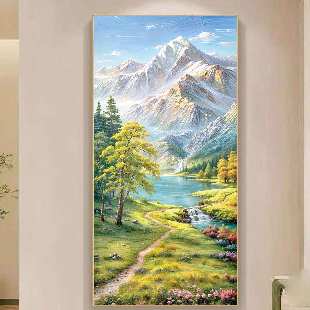 入户玄关装饰画现代简约【日照金山】砂岩肌理挂画走廊过道墙壁画