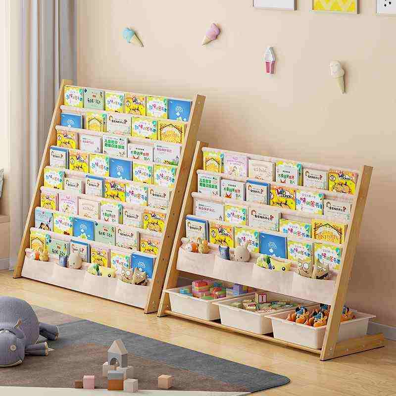 儿童书架置物架落地绘本架玩具二合一收纳架一体宝宝阅读区小书柜
