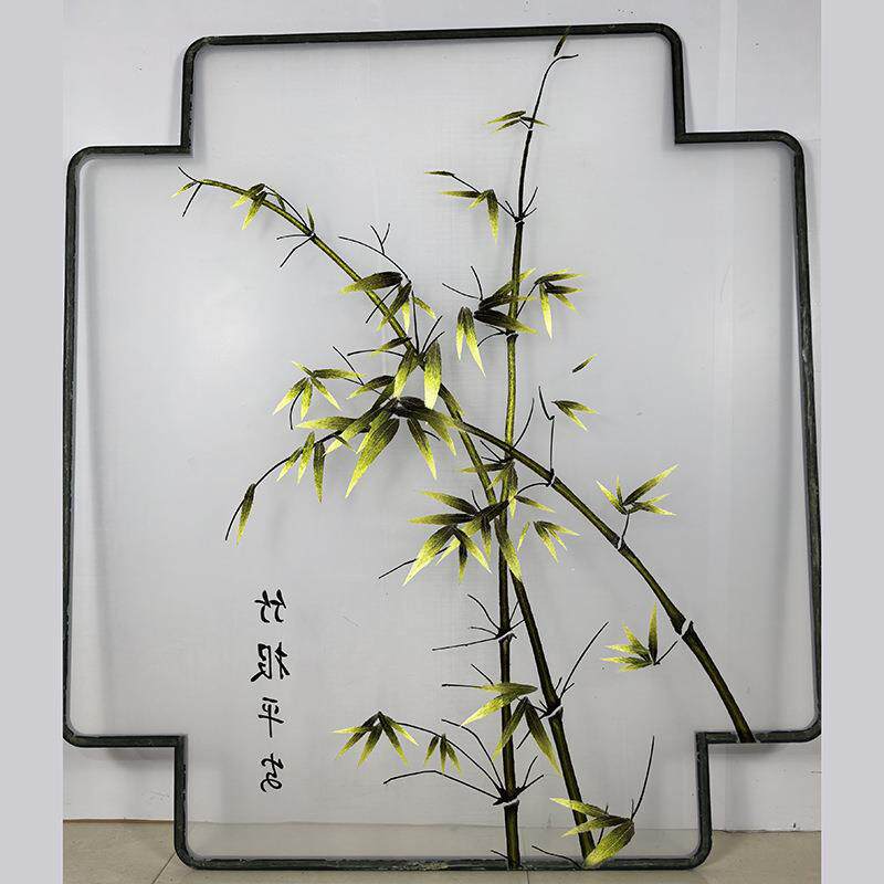 来图做双面半透明纱布画屏风玄关画心厂家直销竹报平安单双面刺绣