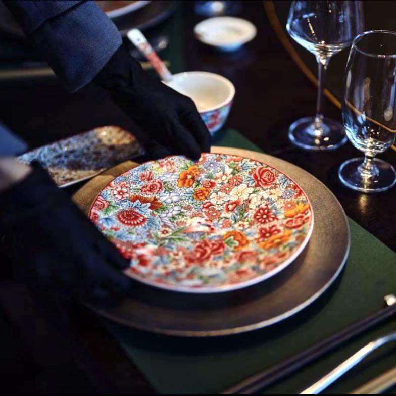 新中式酒店饭厅摆台餐具四件套创意覆古浮雕彩绘碗碟勺花茶杯套装,餐饮具,盘,淘宝优惠券,粉丝福利购,淘宝优惠卷