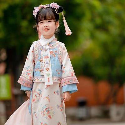 儿童清朝格格服夹棉古装裙秋冬女童满族民族服饰古风公主旗袍唐装