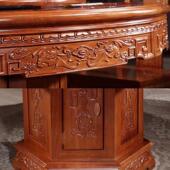 全实788木圆形桌椅组式 合中仿古雕餐花大圆用桌家大小户型带