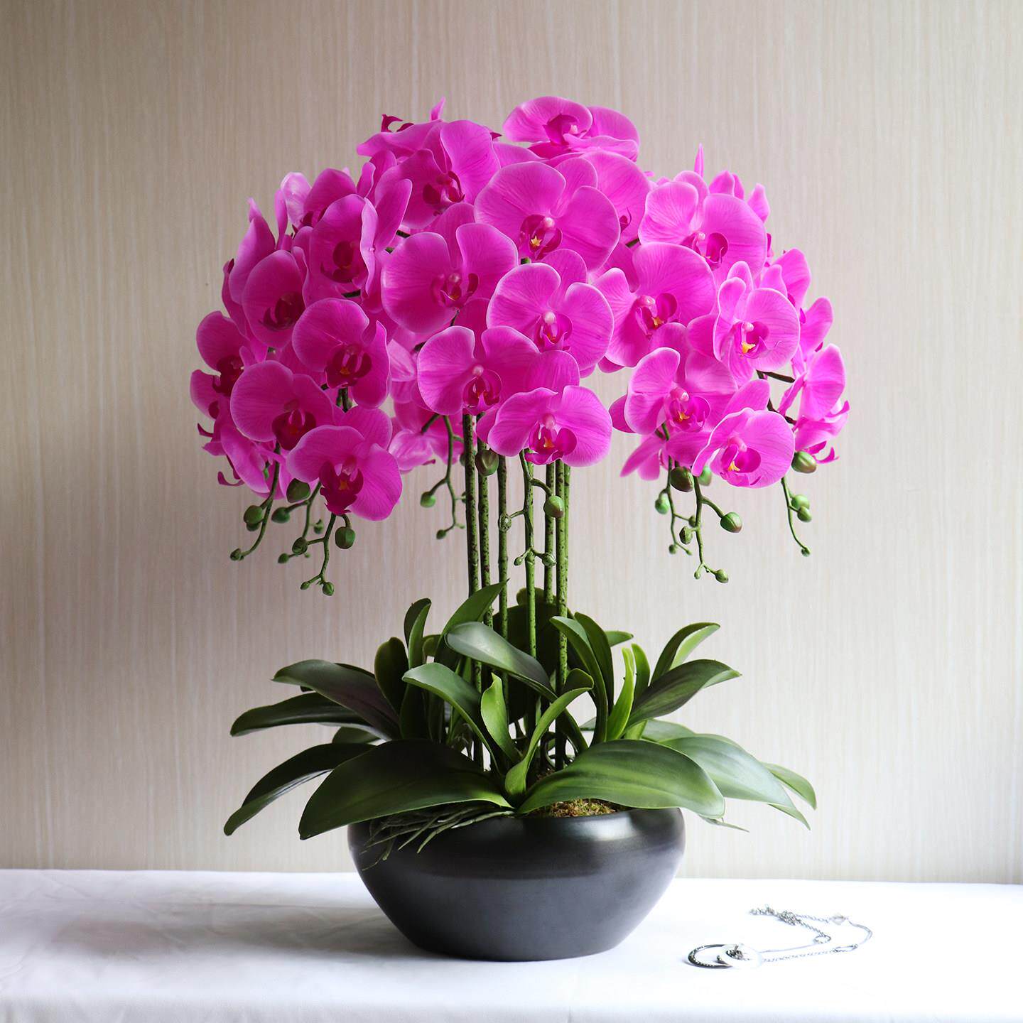 高档假花超真超大盆栽保湿蝴蝶兰彷真花套装客厅玄关装饰花艺摆件