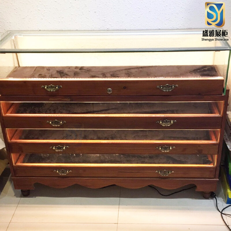 盛雅复古饰品展示柜珠宝展柜实木首饰做旧玻璃柜商场饰品实木柜台|ruв категории коммерческий/офисная мебель, полки/витрина, бутик - витрина/витрина - от Buy2taobao.com для оказания профессиональной услуги покупки агента Taobao