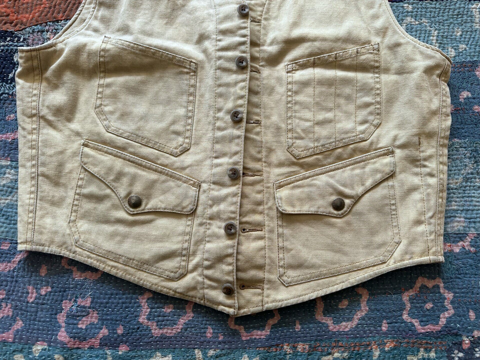 Polo Ralph Lauren Beige Distressed Vest — detail