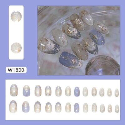 24pcs Romantic Y2k Star Press On Nails Gradient Blue French