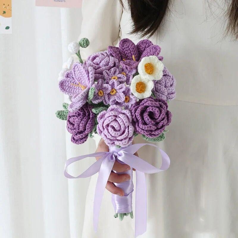 diy手捧花玫瑰花仿真花编织纱线