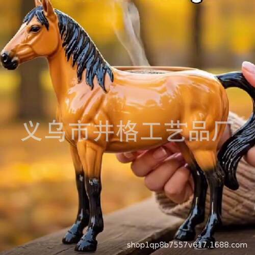 跨境新品Handmade Unique Horse Mug创意个性动物马树脂杯子