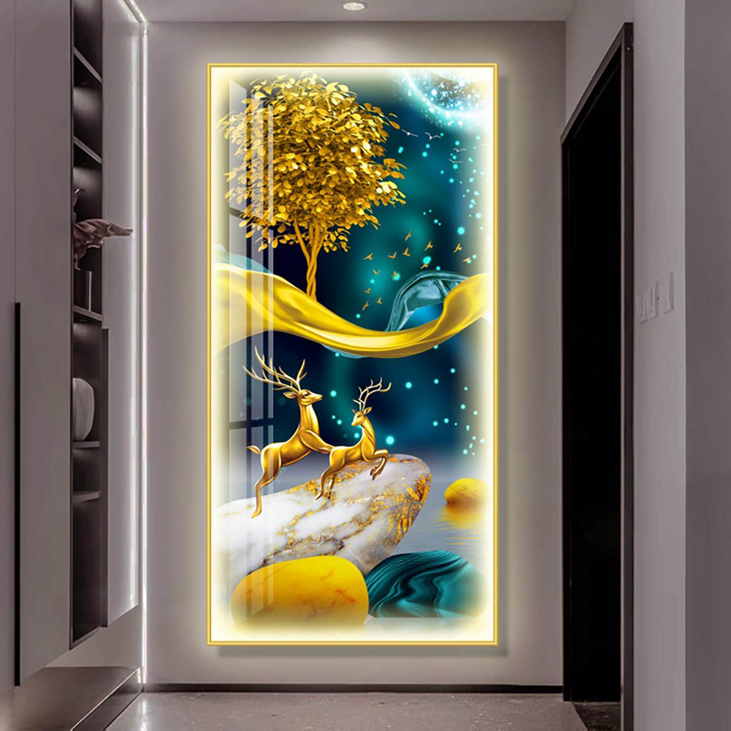 晶瓷画 画入户玄关装饰画 画带LDE灯客厅走廊过道挂画 画轻奢高档