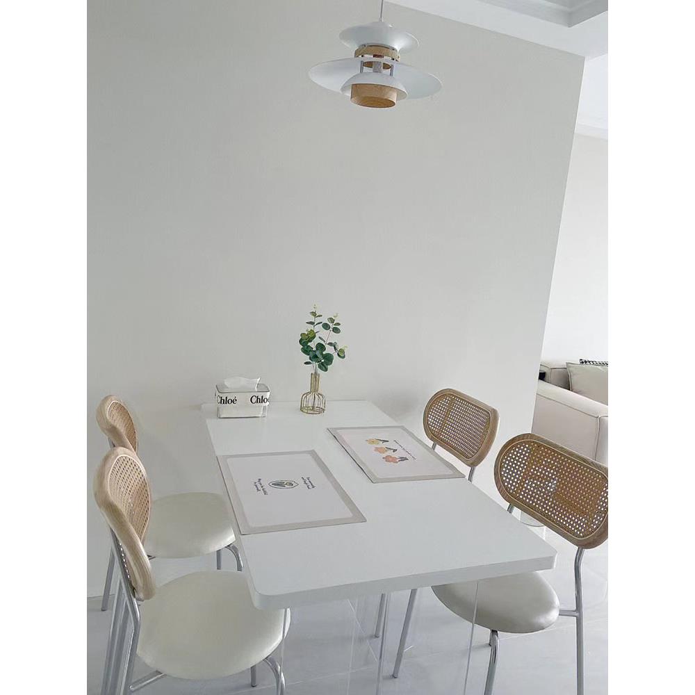 家用藤编法式奶油风餐椅原木风高级感实木靠背吃饭餐桌椅白色凳子