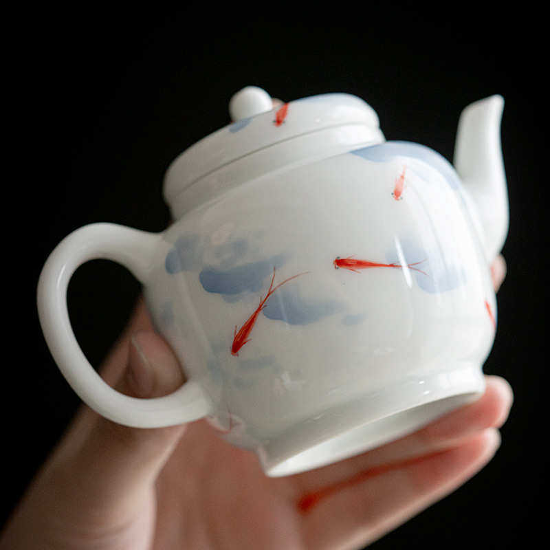 纯手绘鱼戏茶壶陶瓷单壶家用功夫茶具白瓷单个冲茶泡茶器具带过滤,餐饮具,茶壶,淘宝优惠券,粉丝福利购,淘宝优惠卷