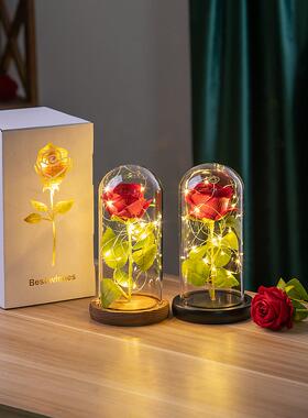 采购产品保存花丝绒玫瑰玻璃盖为圣诞节和情人节，夜灯装饰女友，