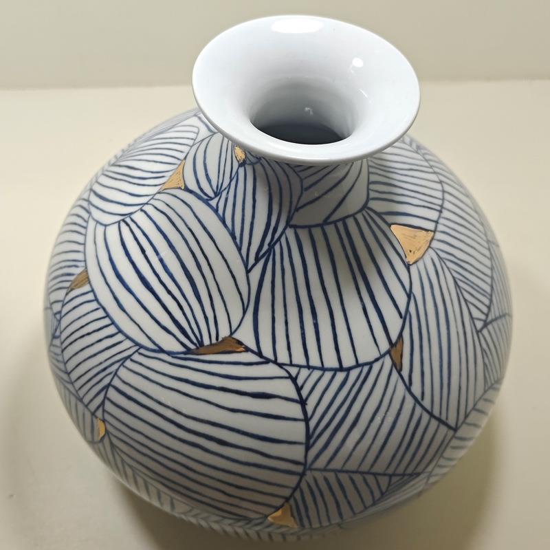 鎏金青花手绘复古陶瓷花瓶摆件客厅插花玄关新中式花器