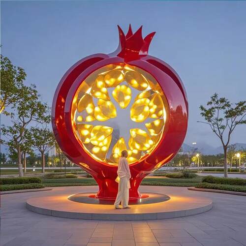 不锈钢广场雕塑校园发光圆环月亮鹿人物摆件景观户外镜面厂家手工
