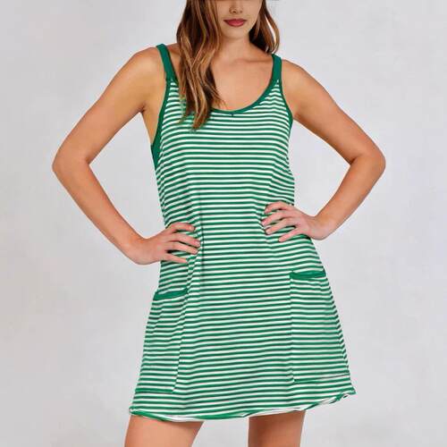 Women Athletic Sleeveless Striped Dress Built Shorts Summer