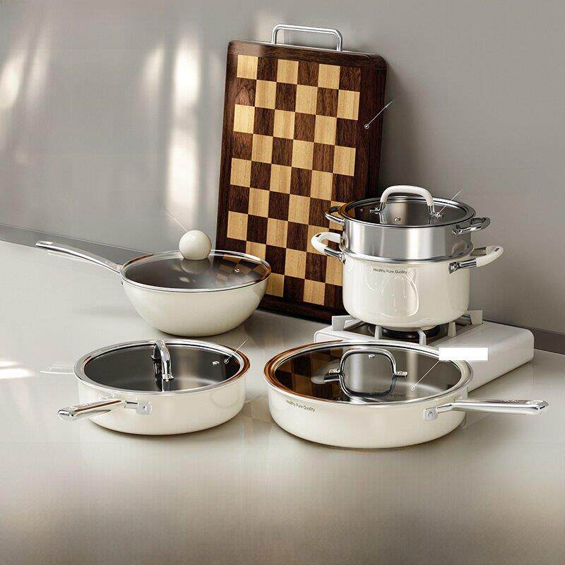 伊之福钛陶瓷厨房锅具套装全套家用不粘炒锅汤锅煎锅燃气电磁炉用