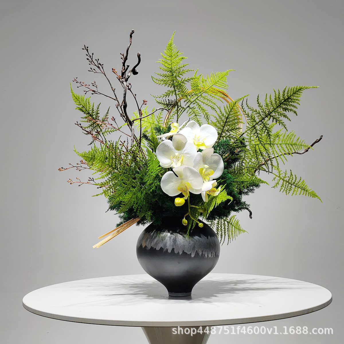 新中式仿真花艺假花插花盆景家居软装售楼处会所拍摄道具轻奢摆件